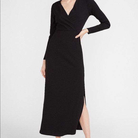 Ribbed Wrap Front Long Sleeve Maxi Dress - Picture 1 of 6